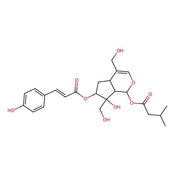 2D Structure of [7-hydroxy-4,7-bis(hydroxymethyl)-6-[3-(4-hydroxyphenyl)prop-2-enoyloxy]-4a,5,6,7a-tetrahydro-1H-cyclopenta[c]pyran-1-yl] 3-methylbutanoate