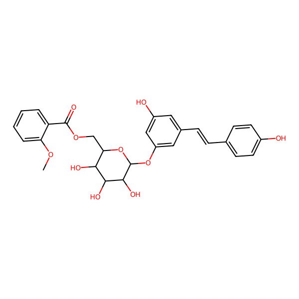 2D Structure of [3,4,5-Trihydroxy-6-[3-hydroxy-5-[2-(4-hydroxyphenyl)ethenyl]phenoxy]oxan-2-yl]methyl 2-methoxybenzoate
