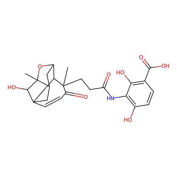 2D Structure of 2,4-Dihydroxy-3-[3-(12-hydroxy-5,9-dimethyl-4-oxo-8-oxatetracyclo[7.2.1.17,10.01,6]tridec-2-en-5-yl)propanoylamino]benzoic acid