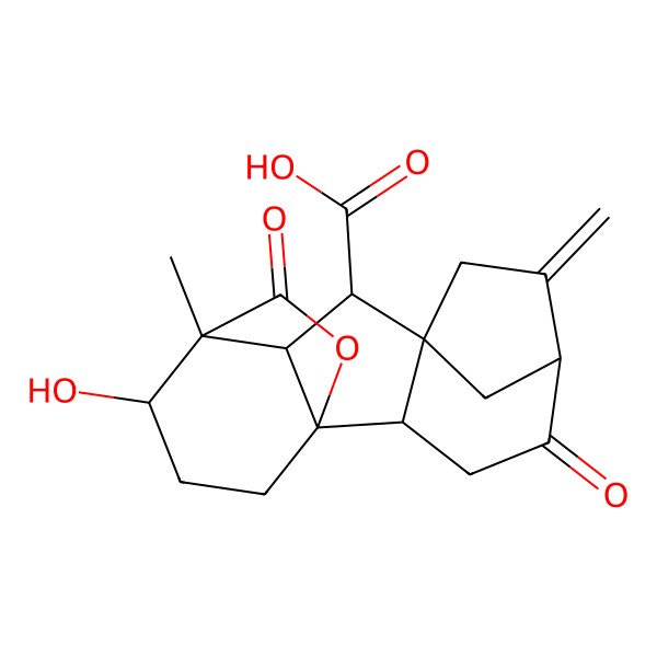 2D Structure of (1R,2R,5R,8R,9S,10R,11S,12S)-12-hydroxy-11-methyl-6-methylidene-4,16-dioxo-15-oxapentacyclo[9.3.2.15,8.01,10.02,8]heptadecane-9-carboxylic acid