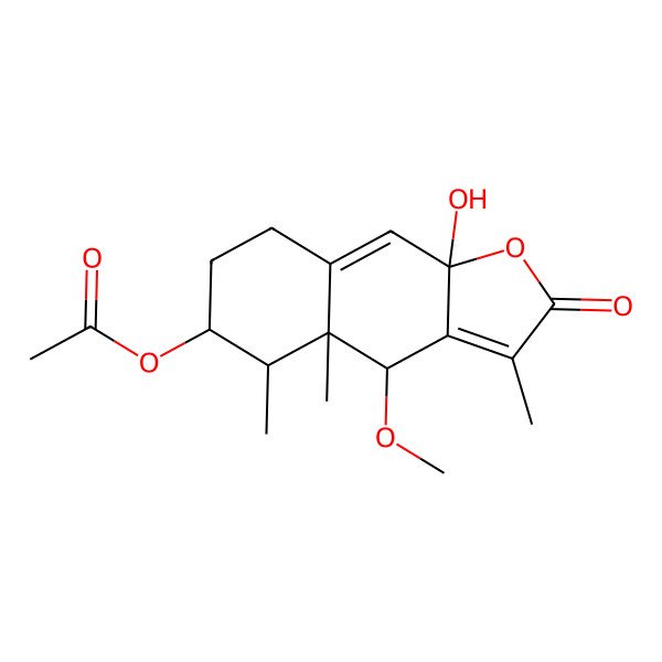 2D Structure of [(4S,4aR,5R,6S,9aR)-9a-hydroxy-4-methoxy-3,4a,5-trimethyl-2-oxo-5,6,7,8-tetrahydro-4H-benzo[f][1]benzofuran-6-yl] acetate