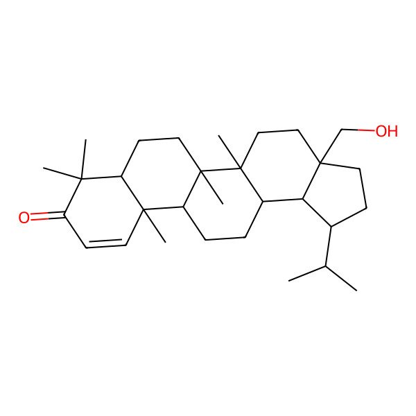 2D Structure of (1S,3aS,5aR,5bR,7aR,11aR,11bR,13aR,13bR)-3a-(hydroxymethyl)-5a,5b,8,8,11a-pentamethyl-1-propan-2-yl-2,3,4,5,6,7,7a,11b,12,13,13a,13b-dodecahydro-1H-cyclopenta[a]chrysen-9-one
