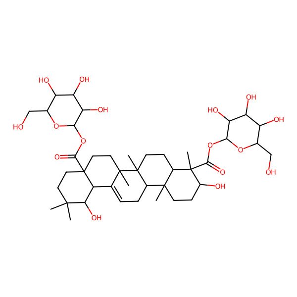 2D Structure of Bis[3,4,5-trihydroxy-6-(hydroxymethyl)oxan-2-yl] 3,12-dihydroxy-4,6a,6b,11,11,14b-hexamethyl-1,2,3,4a,5,6,7,8,9,10,12,12a,14,14a-tetradecahydropicene-4,8a-dicarboxylate