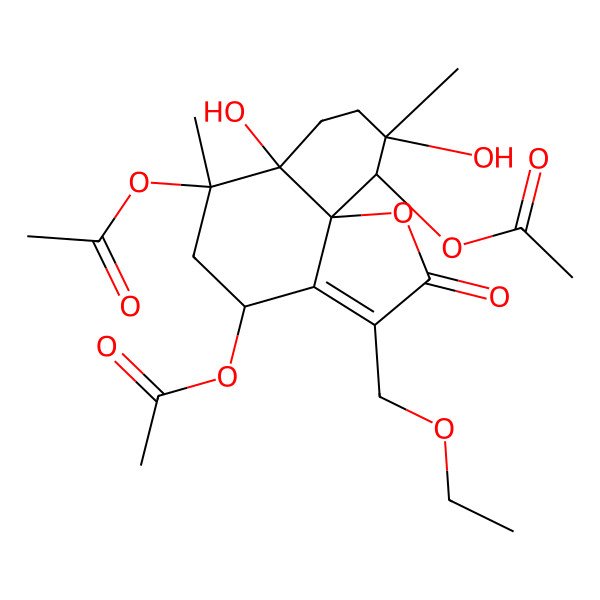 2D Structure of [6,10-diacetyloxy-3-(ethoxymethyl)-6a,9-dihydroxy-6,9-dimethyl-2-oxo-5,7,8,10-tetrahydro-4H-benzo[h][1]benzofuran-4-yl] acetate