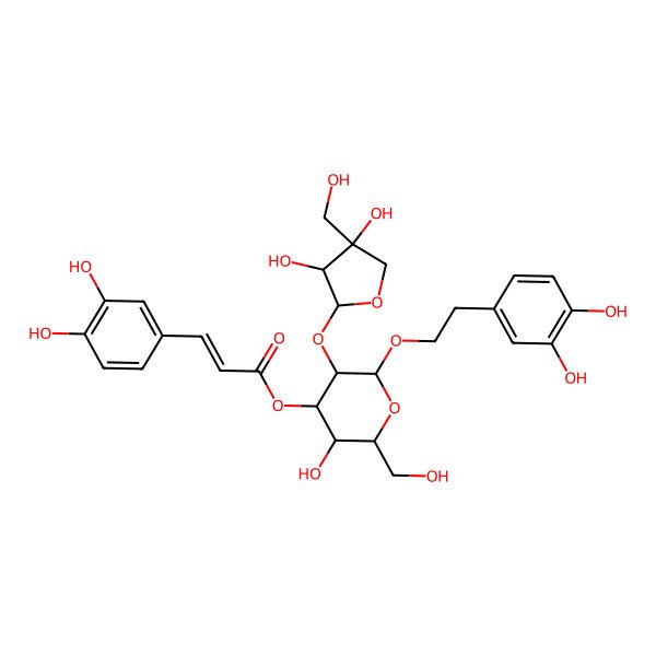 2D Structure of [3-[3,4-Dihydroxy-4-(hydroxymethyl)oxolan-2-yl]oxy-2-[2-(3,4-dihydroxyphenyl)ethoxy]-5-hydroxy-6-(hydroxymethyl)oxan-4-yl] 3-(3,4-dihydroxyphenyl)prop-2-enoate