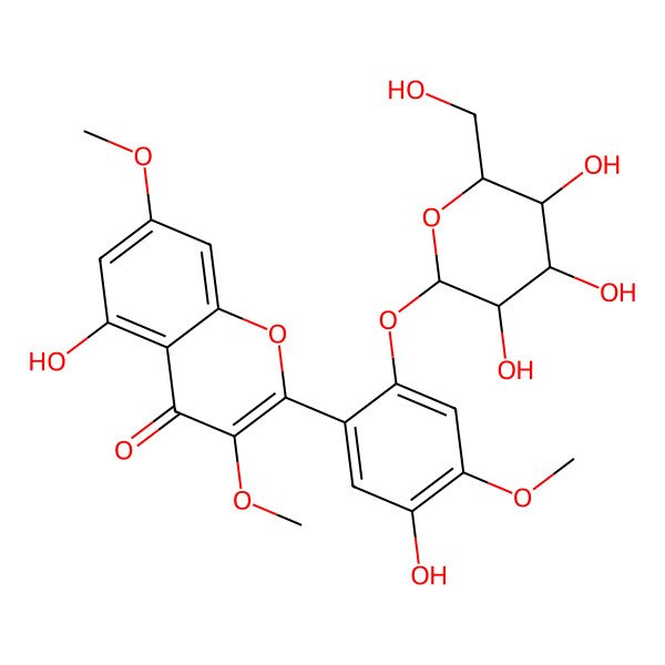2D Structure of 5-hydroxy-2-[5-hydroxy-4-methoxy-2-[(2S,3R,4S,5S,6R)-3,4,5-trihydroxy-6-(hydroxymethyl)oxan-2-yl]oxyphenyl]-3,7-dimethoxychromen-4-one