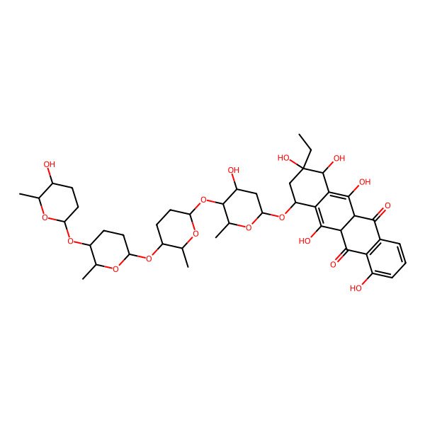 2D Structure of (9R)-9-ethyl-4,6,9,10,11-pentahydroxy-7-[4-hydroxy-5-[5-[5-(5-hydroxy-6-methyloxan-2-yl)oxy-6-methyloxan-2-yl]oxy-6-methyloxan-2-yl]oxy-6-methyloxan-2-yl]oxy-7,8,10,11a-tetrahydro-5aH-tetracene-5,12-dione