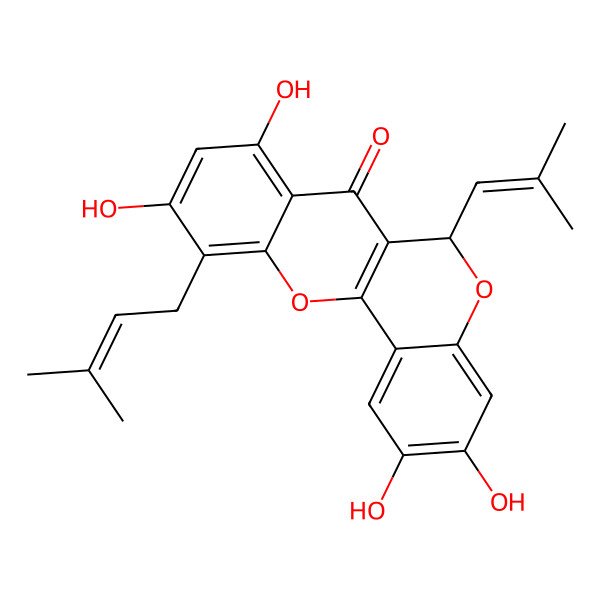 2D Structure of 2,3,8,10-tetrahydroxy-11-(3-methylbut-2-enyl)-6-(2-methylprop-1-enyl)-6H-chromeno[4,3-b]chromen-7-one
