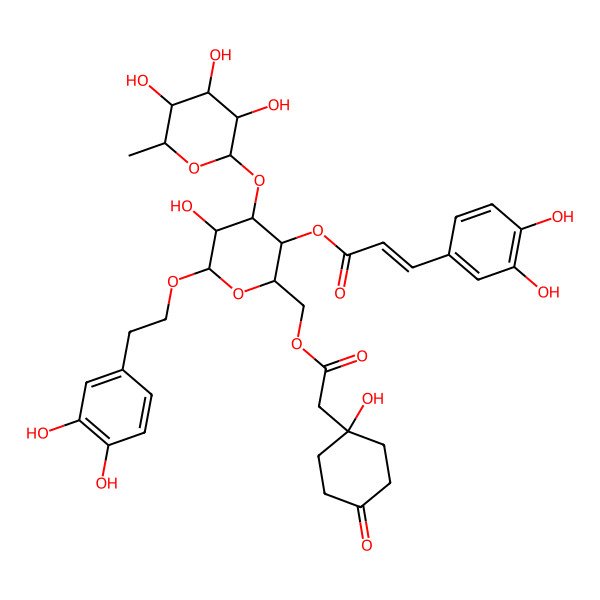 2D Structure of [6-[2-(3,4-Dihydroxyphenyl)ethoxy]-5-hydroxy-2-[[2-(1-hydroxy-4-oxocyclohexyl)acetyl]oxymethyl]-4-(3,4,5-trihydroxy-6-methyloxan-2-yl)oxyoxan-3-yl] 3-(3,4-dihydroxyphenyl)prop-2-enoate