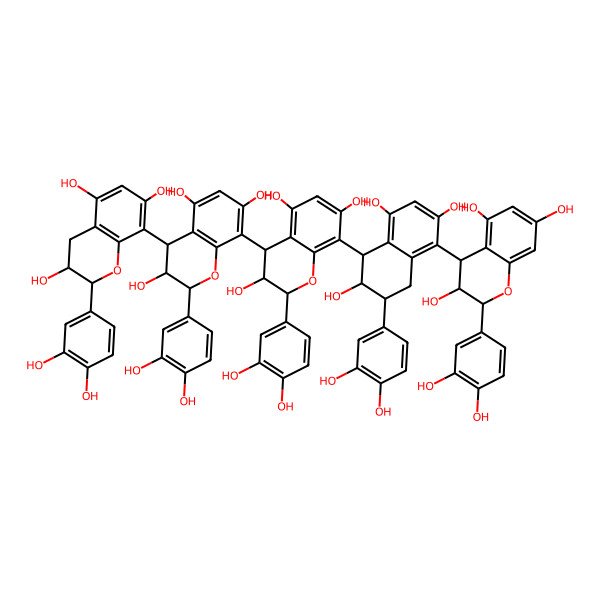2D Structure of (2R,3R,4R)-2-(3,4-dihydroxyphenyl)-4-[(2R,3R,4S)-2-(3,4-dihydroxyphenyl)-4-[(2R,3R)-2-(3,4-dihydroxyphenyl)-3,5,7-trihydroxy-3,4-dihydro-2H-chromen-8-yl]-3,5,7-trihydroxy-3,4-dihydro-2H-chromen-8-yl]-8-[(1R,2S,3R)-3-(3,4-dihydroxyphenyl)-5-[(2R,3R,4S)-2-(3,4-dihydroxyphenyl)-3,5,7-trihydroxy-3,4-dihydro-2H-chromen-4-yl]-2,6,8-trihydroxy-1,2,3,4-tetrahydronaphthalen-1-yl]-3,4-dihydro-2H-chromene-3,5,7-triol
