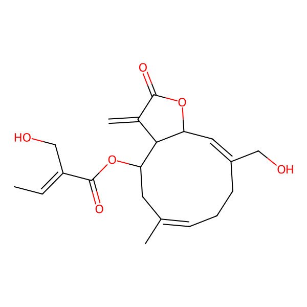2D Structure of [(3aR,4S,6E,10Z,11aR)-10-(hydroxymethyl)-6-methyl-3-methylidene-2-oxo-3a,4,5,8,9,11a-hexahydrocyclodeca[b]furan-4-yl] (Z)-2-(hydroxymethyl)but-2-enoate