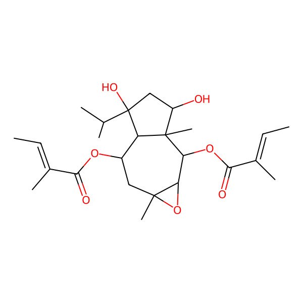 2D Structure of [3,5-dihydroxy-2a,7a-dimethyl-2-(2-methylbut-2-enoyloxy)-5-propan-2-yl-2,3,4,5a,6,7-hexahydro-1aH-azuleno[6,7-b]oxiren-6-yl] 2-methylbut-2-enoate