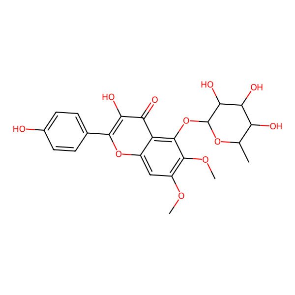 2D Structure of 3-hydroxy-2-(4-hydroxyphenyl)-6,7-dimethoxy-5-[(2S,3R,4S,5R,6S)-3,4,5-trihydroxy-6-methyloxan-2-yl]oxychromen-4-one