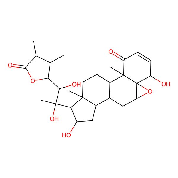 2D Structure of (1S,2R,6S,7R,9R,11S,12S,14S,15R,16S)-15-[(1R,2R)-1-[(2R,3R,4R)-3,4-dimethyl-5-oxooxolan-2-yl]-1,2-dihydroxypropan-2-yl]-6,14-dihydroxy-2,16-dimethyl-8-oxapentacyclo[9.7.0.02,7.07,9.012,16]octadec-4-en-3-one