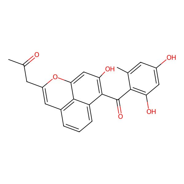 2D Structure of 1-[10-(2,4-dihydroxy-6-methylbenzoyl)-11-hydroxy-2-oxatricyclo[7.3.1.05,13]trideca-1(12),3,5(13),6,8,10-hexaen-3-yl]propan-2-one