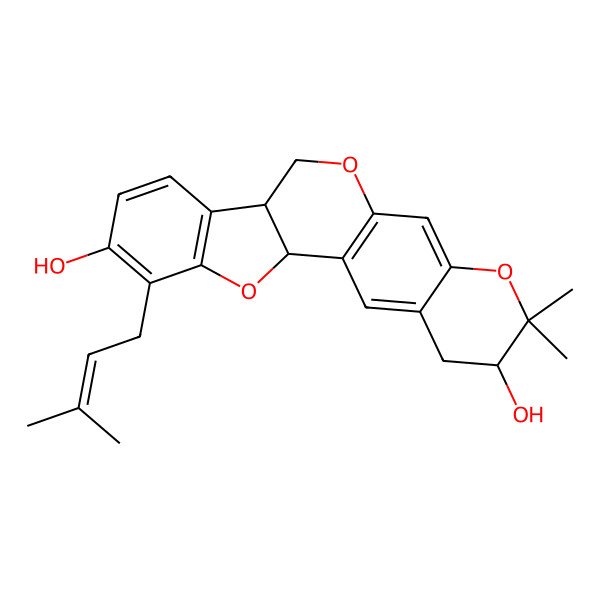 2D Structure of 17,17-Dimethyl-5-(3-methylbut-2-enyl)-3,12,16-trioxapentacyclo[11.8.0.02,10.04,9.015,20]henicosa-1(13),4(9),5,7,14,20-hexaene-6,18-diol