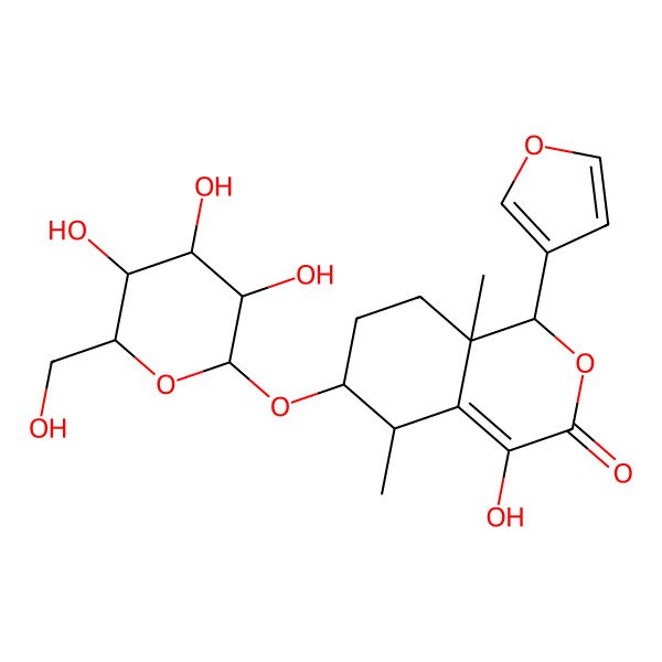 2D Structure of (1R,5S,6R,8aR)-1-(furan-3-yl)-4-hydroxy-5,8a-dimethyl-6-[(2R,3R,4S,5S,6R)-3,4,5-trihydroxy-6-(hydroxymethyl)oxan-2-yl]oxy-5,6,7,8-tetrahydro-1H-isochromen-3-one