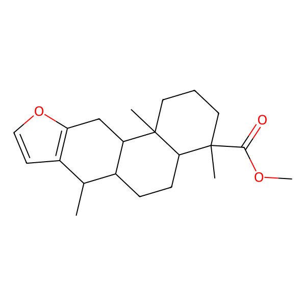 2D Structure of Phenanthro[3,2-b]furan-4-carboxylic acid, 1,2,3,4,4a,5,6,6a,7,11,11a,11b-dodecahydro-4,7,11b-trimethyl-, methyl ester, (4S,4aR,6aS,7R,11aS,11bR)-