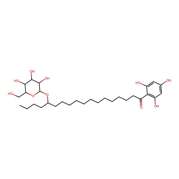 2D Structure of (14R)-14-[(2S,3S,4S,5S,6R)-3,4,5-trihydroxy-6-(hydroxymethyl)oxan-2-yl]oxy-1-(2,4,6-trihydroxyphenyl)octadecan-1-one