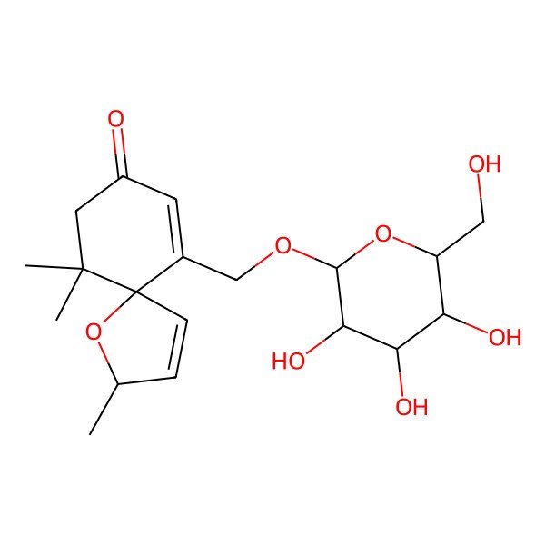 2D Structure of (2R,5S)-2,6,6-trimethyl-10-[[(2R,3R,4S,5S,6R)-3,4,5-trihydroxy-6-(hydroxymethyl)oxan-2-yl]oxymethyl]-1-oxaspiro[4.5]deca-3,9-dien-8-one