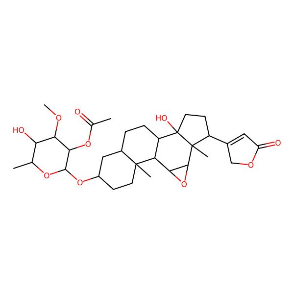 2D Structure of [(2S,3R,4S,5S,6R)-5-hydroxy-2-[[(1S,2S,4R,5S,6R,9S,10R,13R,15S,18R)-9-hydroxy-5,18-dimethyl-6-(5-oxo-2H-furan-3-yl)-3-oxapentacyclo[8.8.0.02,4.05,9.013,18]octadecan-15-yl]oxy]-4-methoxy-6-methyloxan-3-yl] acetate