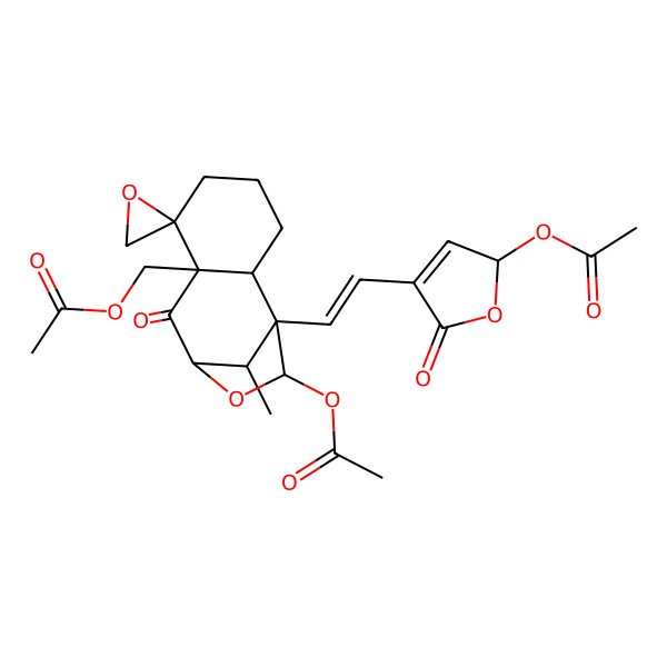 2D Structure of [11-acetyloxy-1-[2-(2-acetyloxy-5-oxo-2H-furan-4-yl)ethenyl]-12-methyl-8-oxospiro[10-oxatricyclo[7.2.1.02,7]dodecane-6,2'-oxirane]-7-yl]methyl acetate