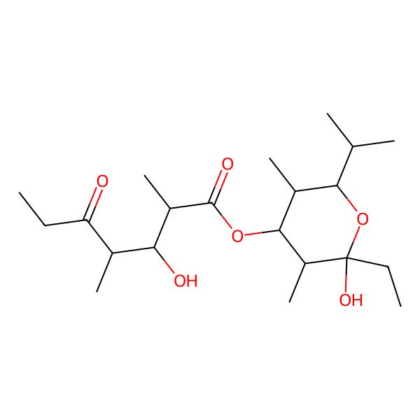 2D Structure of [(2S,3R,4R,5R,6R)-2-ethyl-2-hydroxy-3,5-dimethyl-6-propan-2-yloxan-4-yl] (2S,3S,4R)-3-hydroxy-2,4-dimethyl-5-oxoheptanoate