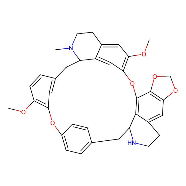 2D Structure of 22,33-Dimethoxy-28-methyl-2,5,7,20-tetraoxa-13,28-diazaoctacyclo[25.6.2.216,19.13,10.121,25.04,8.031,35.014,39]nonatriaconta-1(33),3(39),4(8),9,16(38),17,19(37),21,23,25(36),31,34-dodecaene