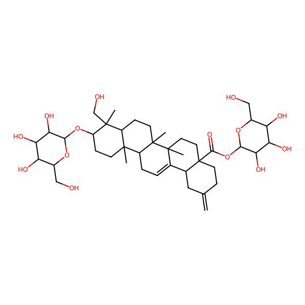 2D Structure of [3,4,5-Trihydroxy-6-(hydroxymethyl)oxan-2-yl] 9-(hydroxymethyl)-6a,6b,9,12a-tetramethyl-2-methylidene-10-[3,4,5-trihydroxy-6-(hydroxymethyl)oxan-2-yl]oxy-1,3,4,5,6,6a,7,8,8a,10,11,12,13,14b-tetradecahydropicene-4a-carboxylate