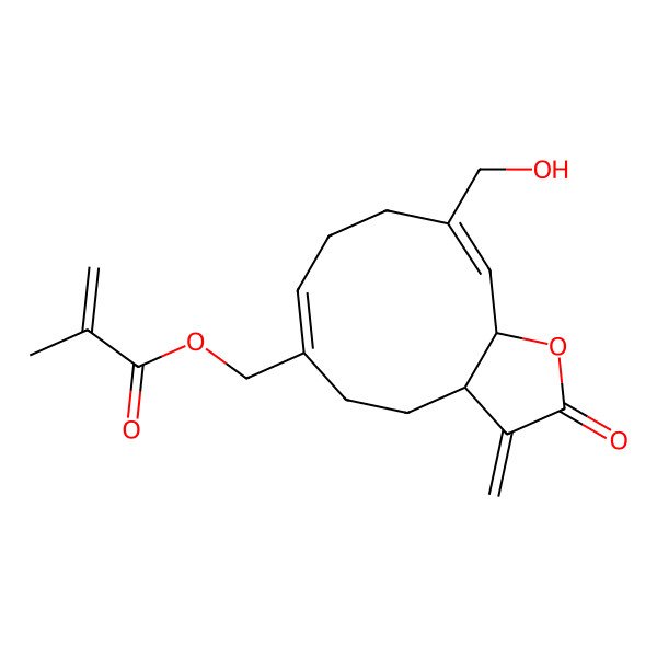 2D Structure of [(3aS,6Z,10Z,11aR)-10-(hydroxymethyl)-3-methylidene-2-oxo-3a,4,5,8,9,11a-hexahydrocyclodeca[b]furan-6-yl]methyl 2-methylprop-2-enoate