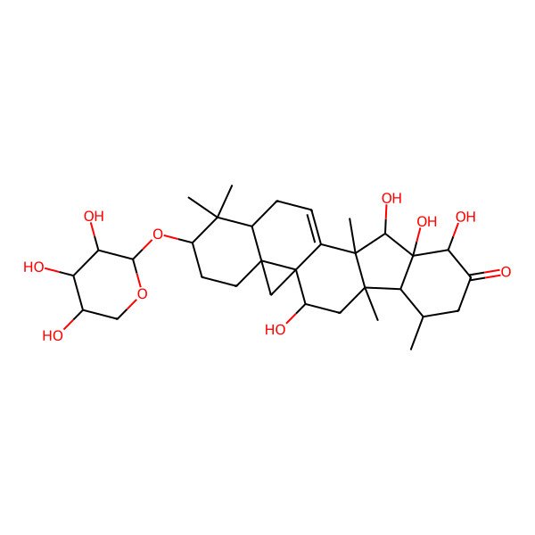 2D Structure of (1R,2S,4R,5R,6R,9R,10R,11R,12R,16R,18S,21R)-2,9,10,11-tetrahydroxy-4,6,12,17,17-pentamethyl-18-[(2S,3R,4S,5R)-3,4,5-trihydroxyoxan-2-yl]oxyhexacyclo[11.9.0.01,21.04,12.05,10.016,21]docos-13-en-8-one
