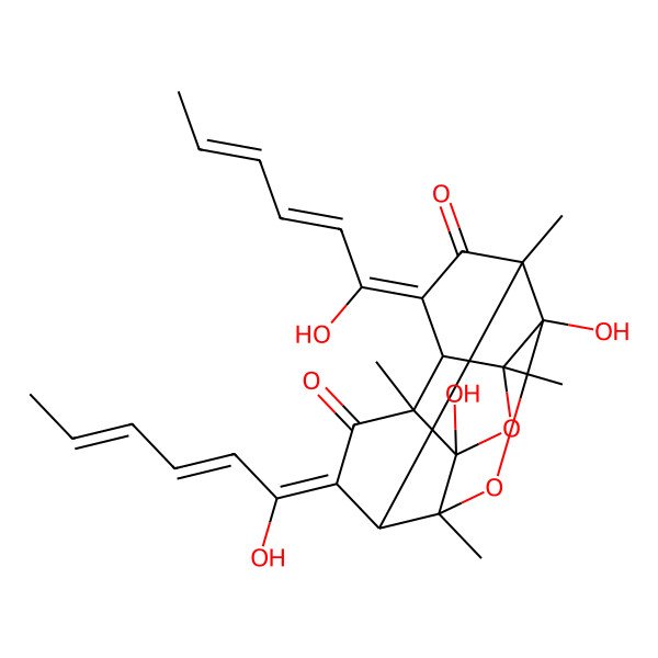 2D Structure of (1S,3R,4R,6E,8S,10R,11R,13E)-3,10-dihydroxy-6,13-bis[(2E,4E)-1-hydroxyhexa-2,4-dienylidene]-1,4,8,11-tetramethyl-2,9-dioxapentacyclo[8.4.0.03,8.04,14.07,11]tetradecane-5,12-dione