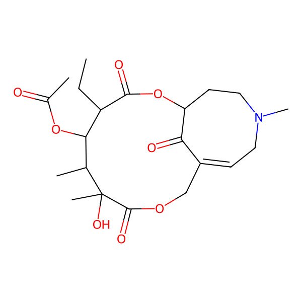 2D Structure of (4-Ethyl-7-hydroxy-6,7,14-trimethyl-3,8,17-trioxo-2,9-dioxa-14-azabicyclo[9.5.1]heptadec-11-en-5-yl) acetate