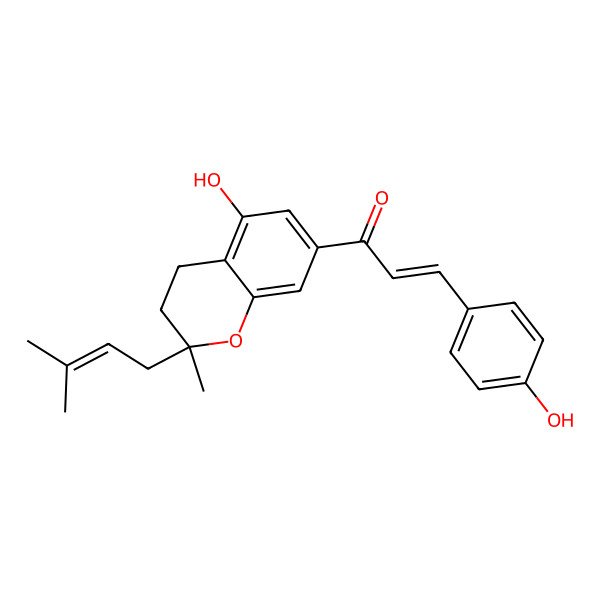 2D Structure of 1-[5-Hydroxy-2-methyl-2-(3-methylbut-2-enyl)-3,4-dihydrochromen-7-yl]-3-(4-hydroxyphenyl)prop-2-en-1-one