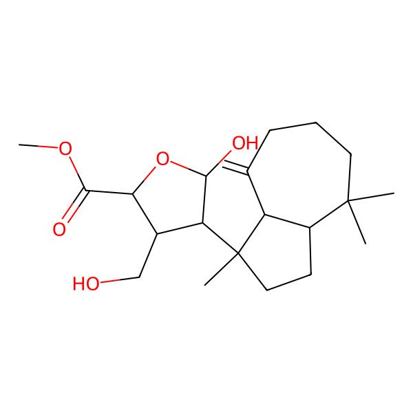 2D Structure of methyl 5-hydroxy-3-(hydroxymethyl)-4-(1,4,4-trimethyl-8-methylidene-3,3a,5,6,7,8a-hexahydro-2H-azulen-1-yl)oxolane-2-carboxylate