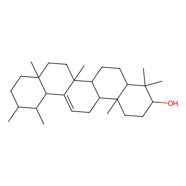 2D Structure of (3S,4aR,6aR,6bS,8aR,11R,12S,12aR,14aS,14bR)-4,4,6b,8a,11,12,14b-heptamethyl-1,2,3,4a,5,6,6a,7,8,9,10,11,12,12a,14,14a-hexadecahydropicen-3-ol