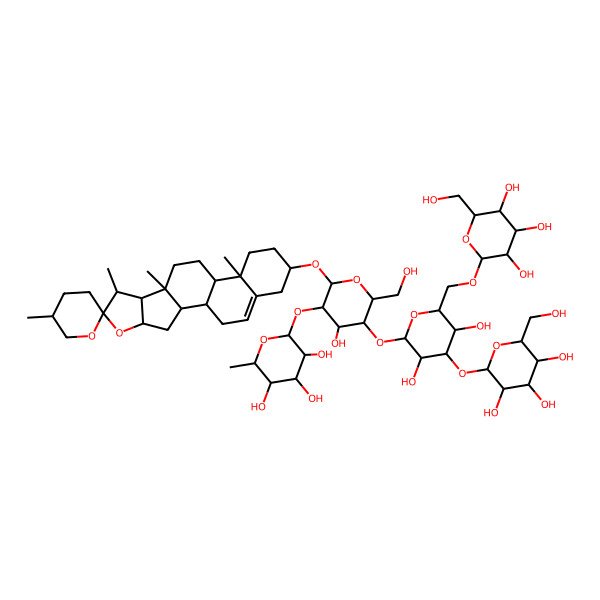 2D Structure of (2S,3R,4R,5R,6S)-2-[(2R,3R,4S,5S,6R)-5-[(2S,3R,4S,5R,6R)-3,5-dihydroxy-4-[(2R,3R,4S,5S,6R)-3,4,5-trihydroxy-6-(hydroxymethyl)oxan-2-yl]oxy-6-[[(2R,3R,4S,5S,6R)-3,4,5-trihydroxy-6-(hydroxymethyl)oxan-2-yl]oxymethyl]oxan-2-yl]oxy-4-hydroxy-6-(hydroxymethyl)-2-[(1S,2S,4S,5'R,6R,7S,8R,9S,12S,13R,16S)-5',7,9,13-tetramethylspiro[5-oxapentacyclo[10.8.0.02,9.04,8.013,18]icos-18-ene-6,2'-oxane]-16-yl]oxyoxan-3-yl]oxy-6-methyloxane-3,4,5-triol