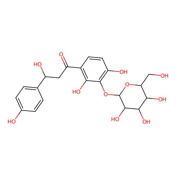 2D Structure of (3S)-1-[2,4-dihydroxy-3-[(2R,3R,4S,5S,6R)-3,4,5-trihydroxy-6-(hydroxymethyl)oxan-2-yl]oxyphenyl]-3-hydroxy-3-(4-hydroxyphenyl)propan-1-one
