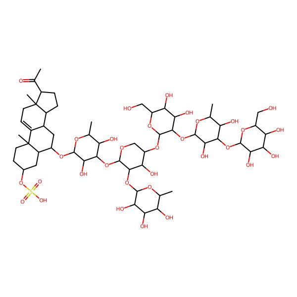 2D Structure of [(3S,5S,6S,8S,10S,13R,14S,17S)-17-acetyl-6-[(2R,3R,4S,5R,6R)-4-[(2S,3R,4S,5R)-5-[(2S,3S,4S,5R,6R)-3-[(2S,3R,4S,5R,6R)-3,5-dihydroxy-6-methyl-4-[(2S,3R,4S,5R,6R)-3,4,5-trihydroxy-6-(hydroxymethyl)oxan-2-yl]oxyoxan-2-yl]oxy-4,5-dihydroxy-6-(hydroxymethyl)oxan-2-yl]oxy-4-hydroxy-3-[(2S,3R,4S,5S,6R)-3,4,5-trihydroxy-6-methyloxan-2-yl]oxyoxan-2-yl]oxy-3,5-dihydroxy-6-methyloxan-2-yl]oxy-10,13-dimethyl-2,3,4,5,6,7,8,12,14,15,16,17-dodecahydro-1H-cyclopenta[a]phenanthren-3-yl] hydrogen sulfate