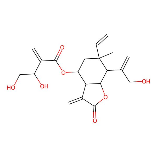 2D Structure of [(3aR,4S,6S,7aR)-6-ethenyl-7-(3-hydroxyprop-1-en-2-yl)-6-methyl-3-methylidene-2-oxo-4,5,7,7a-tetrahydro-3aH-1-benzofuran-4-yl] (3S)-3,4-dihydroxy-2-methylidenebutanoate