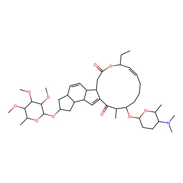 2D Structure of 4-[5-(Dimethylamino)-6-methyloxan-2-yl]oxy-10-ethyl-3-methyl-20-(3,4,5-trimethoxy-6-methyloxan-2-yl)oxy-11-oxatetracyclo[12.10.0.015,23.018,22]tetracosa-1(24),8,16-triene-2,12-dione