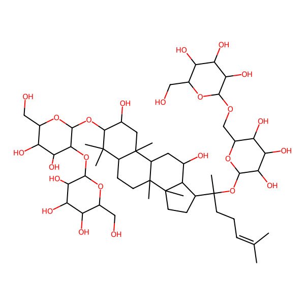 2D Structure of 2-[[6-[2-[3-[4,5-dihydroxy-6-(hydroxymethyl)-3-[3,4,5-trihydroxy-6-(hydroxymethyl)oxan-2-yl]oxyoxan-2-yl]oxy-2,12-dihydroxy-4,4,8,10,14-pentamethyl-2,3,5,6,7,9,11,12,13,15,16,17-dodecahydro-1H-cyclopenta[a]phenanthren-17-yl]-6-methylhept-5-en-2-yl]oxy-3,4,5-trihydroxyoxan-2-yl]methoxy]-6-(hydroxymethyl)oxane-3,4,5-triol