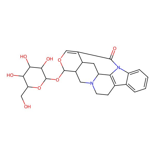 2D Structure of 14-[3,4,5-Trihydroxy-6-(hydroxymethyl)oxan-2-yl]oxy-15-oxa-1,11-diazahexacyclo[15.4.1.02,7.08,21.011,20.013,18]docosa-2,4,6,8(21),16-pentaen-22-one