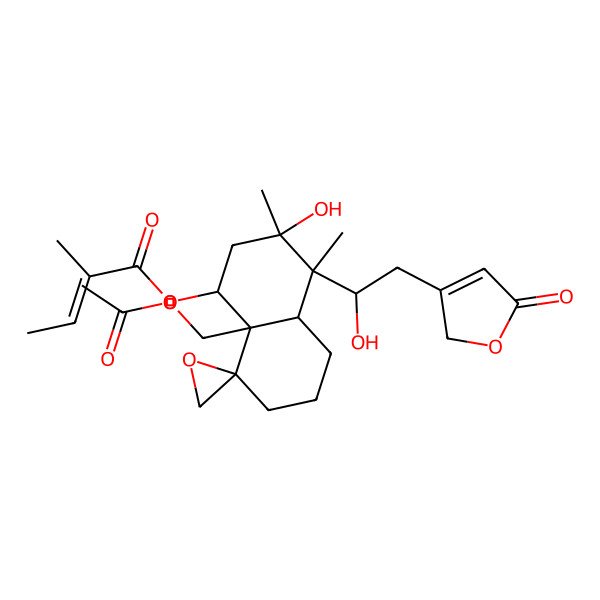 2D Structure of [(1S,3S,4S,4aR,8R,8aR)-8a-(acetyloxymethyl)-3-hydroxy-4-[(1S)-1-hydroxy-2-(5-oxo-2H-furan-3-yl)ethyl]-3,4-dimethylspiro[1,2,4a,5,6,7-hexahydronaphthalene-8,2'-oxirane]-1-yl] (E)-2-methylbut-2-enoate
