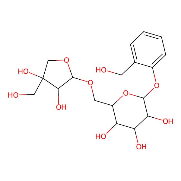 2D Structure of 2-[[3,4-Dihydroxy-4-(hydroxymethyl)oxolan-2-yl]oxymethyl]-6-[2-(hydroxymethyl)phenoxy]oxane-3,4,5-triol