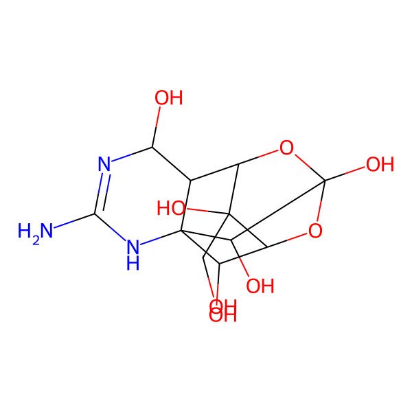 2D Structure of (1R,5R,6S,7R,9S,11R,12R,13S,14R)-3-Amino-14-(hydroxymethyl)-8,10-dioxa-2,4-diazatetracyclo[7.3.1.17,11.01,6]tetradec-3-ene-5,9,12,13,14-pentol