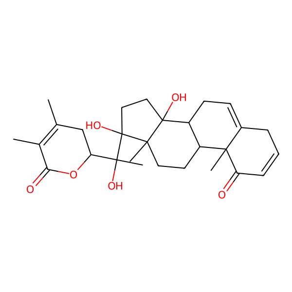 2D Structure of (2R)-2-[(1S)-1-[(8R,9S,10R,13S,14R,17R)-14,17-dihydroxy-10,13-dimethyl-1-oxo-4,7,8,9,11,12,15,16-octahydrocyclopenta[a]phenanthren-17-yl]-1-hydroxyethyl]-4,5-dimethyl-2,3-dihydropyran-6-one