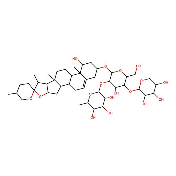 2D Structure of (25R)-Ruscogenin-3-yl |A-L-rhamnopyranosyl-(1 inverted exclamation marku2)-[|A-D-xylopyranosyl-(1 inverted exclamation marku4)]-|A-D-glucopyranoside