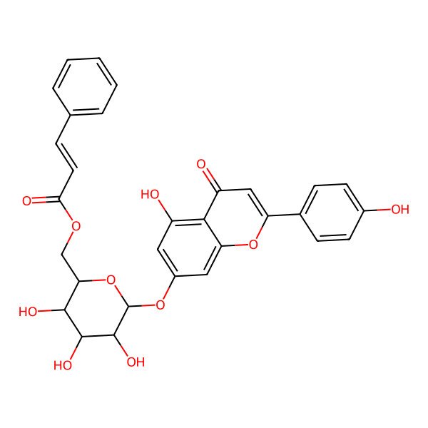 2D Structure of [(2R,3S,4S,5R,6S)-3,4,5-trihydroxy-6-[5-hydroxy-2-(4-hydroxyphenyl)-4-oxochromen-7-yl]oxyoxan-2-yl]methyl (E)-3-phenylprop-2-enoate