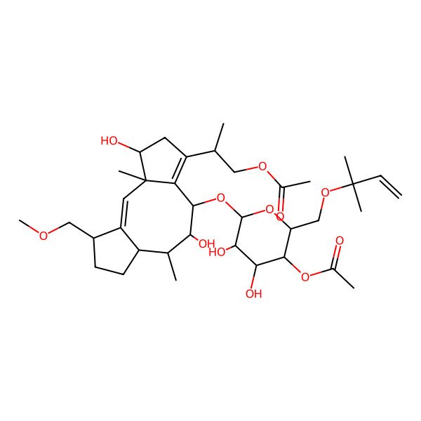 2D Structure of [(2S)-2-[(3R,4S,8R,9R,10R,11S,14S)-8-[(2S,3S,4R,5S,6S)-5-acetyloxy-3,4-dihydroxy-6-(2-methylbut-3-en-2-yloxymethyl)oxan-2-yl]oxy-4,9-dihydroxy-14-(methoxymethyl)-3,10-dimethyl-6-tricyclo[9.3.0.03,7]tetradeca-1,6-dienyl]propyl] acetate